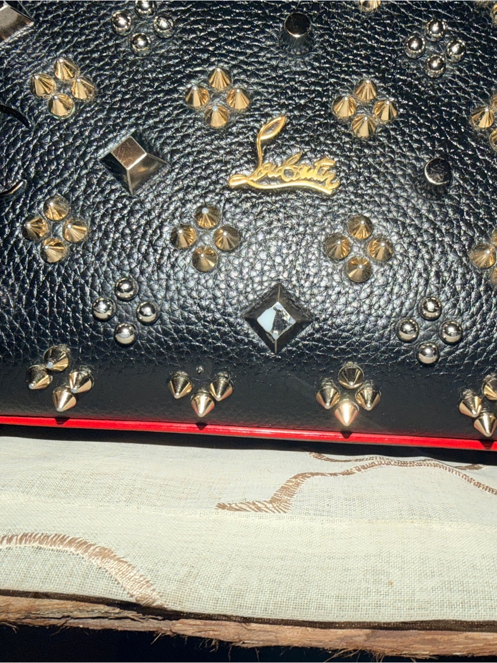 Christian Louboutin Paloma Medium Black Tote with Tan Handles and Gold Accents - Picture 16 of 16